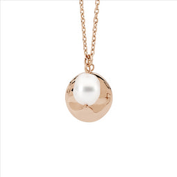 Stainless Steel Disk W/ Freshwater Pearl Pendant, 40+5Cm & Rose Gold Ip Plating