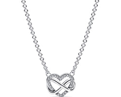 Infinity Heart Sterling Silver Necklace With Clear Cubic Zirconia
