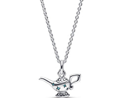 Disney Aladdin Lamp Sterling Silver Collier With Teal Cubic Zirconia