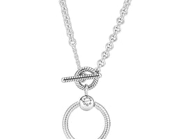 Pandora T-Bar O-Pendant Sterling Silver Necklace - Size 50