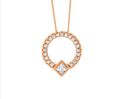 Ss Wh Cz 13Mm Open Circle Pendant W/ Princess Cut Bezel Set, Rose Gold Plating