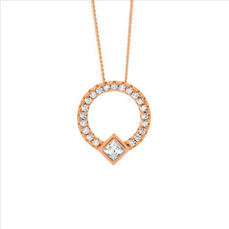 Ss Wh Cz 13Mm Open Circle Pendant W/ Princess Cut Bezel Set, Rose Gold Plating