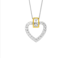 Ss Wh Cz Open Heart W/ Gold Plated Bezel Set Baguette Pendant