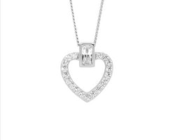 Ss Wh Cz Open Heart W/ Bezel Set Baguette Pendant