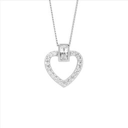 Ss Wh Cz Open Heart W/ Bezel Set Baguette Pendant