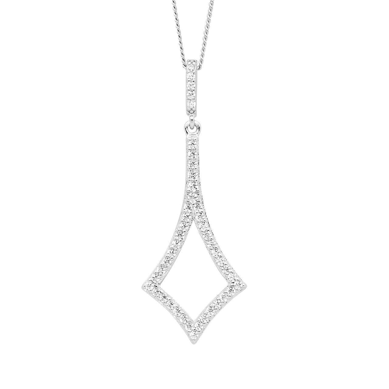 Ss Wh Cz 40Mm Open Diamond Shape Drop Pendant