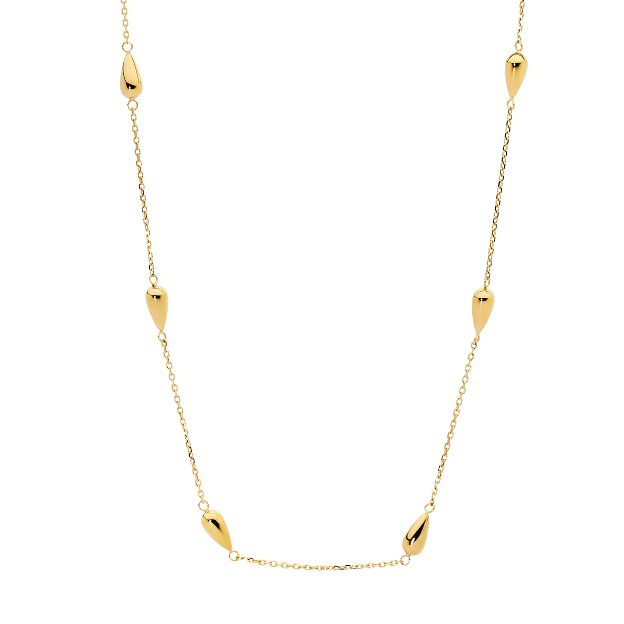 Stainless Steel Necklace 40+5Cm W/ Tear Drops & Gold Ip Plating