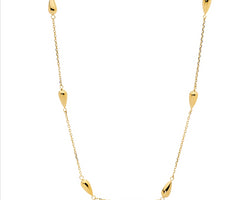 Stainless Steel Necklace 40+5Cm W/ Tear Drops & Gold Ip Plating