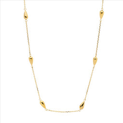 Stainless Steel Necklace 40+5Cm W/ Tear Drops & Gold Ip Plating