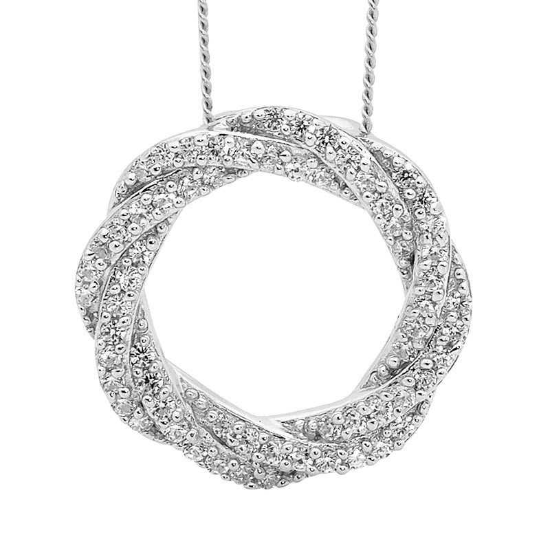 SS WH CZ Wrapped Circle Pendant