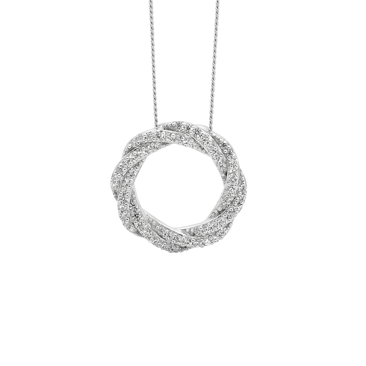 SS WH CZ Wrapped Circle Pendant