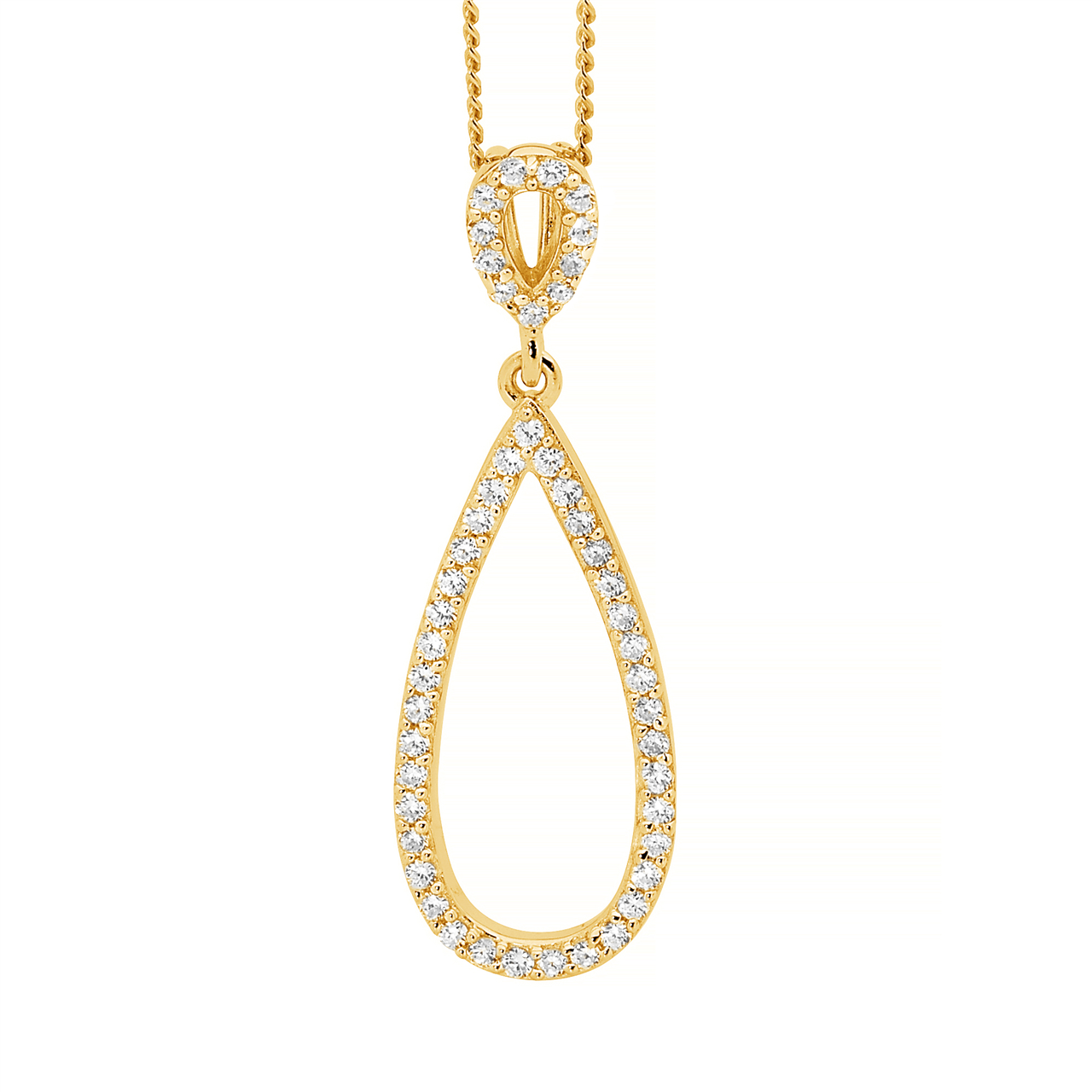 SS WH CZ Double Open Tear Pendant w/ Gold Plating