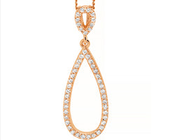 SS WH CZ Double Open Tear Pendant w/ Rose Gold Plating