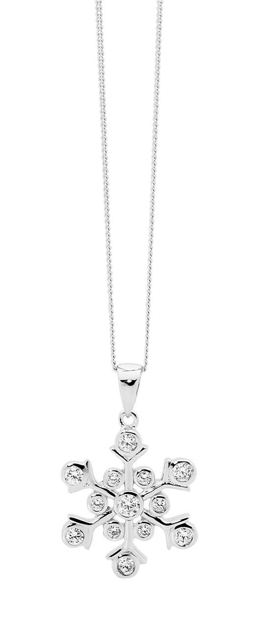 SS WH CZ Bezel Set Snowflake Pendant