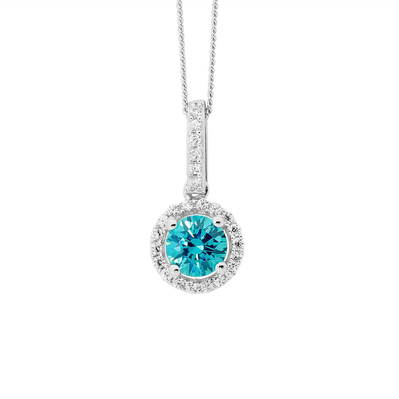 SS 6mm Round Mint CZ Drop Pendant w/ WH CZ surround