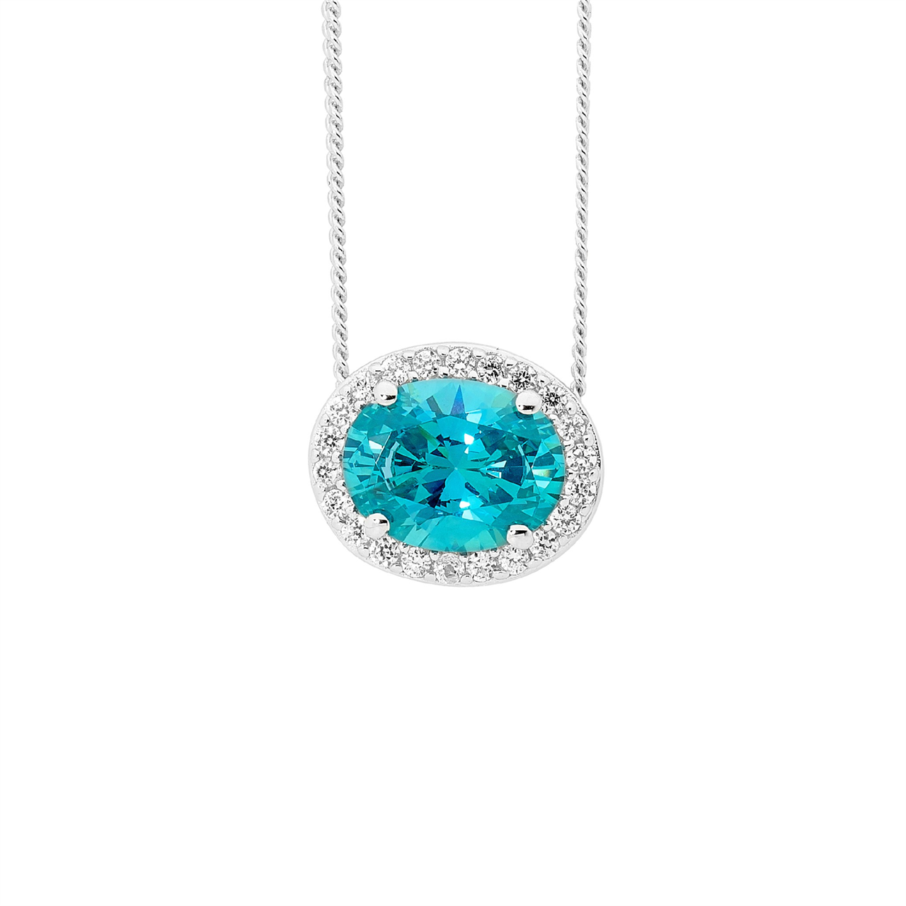 SS Mint Oval CZ w/ WH CZ Surround Slider Pendant
