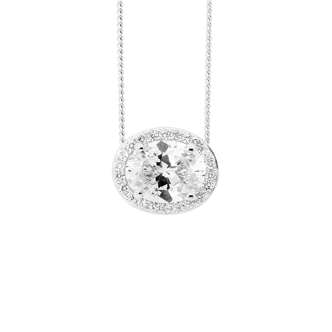 SS WH Oval CZ w/ WH CZ Surround Slider Pendant