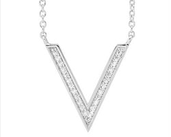SS WH CZ Lg V Pendant w/ Attached Chain