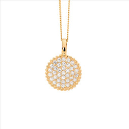 SS WH CZ Pave Round Pendant w/ Crown surround & Gold Plating