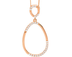 SS WH CZ 2x Oval Drop Pendant w/ Rose Gold Plating