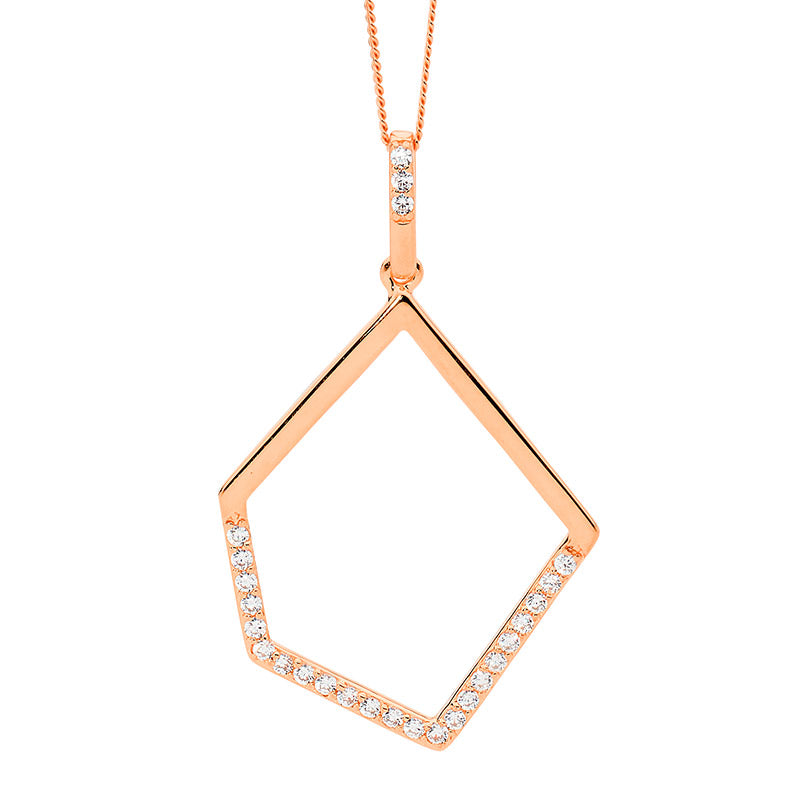 Ss Wh Cz Open Abstract Drop Pendant W/ Rose Gold Plating