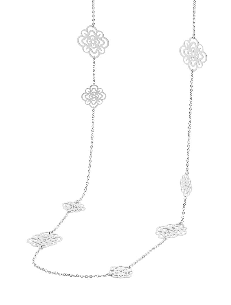 Stainless Steel Filigree Flower Feature Long Necklace