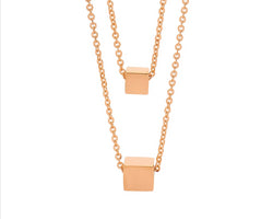 Stainless Steel 2 Cubes on dbl chain 44 & 55cm Necklace w/ Rose Gold IP Plating