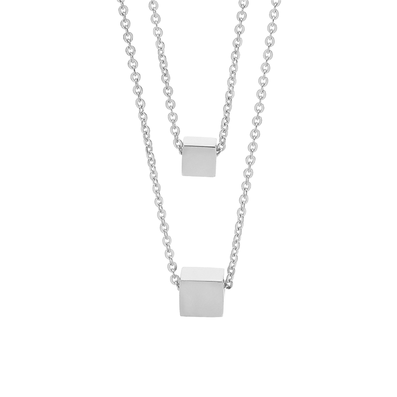 Stainless Steel 2 Cubes On Dbl Chain 44 & 55Cm Necklace