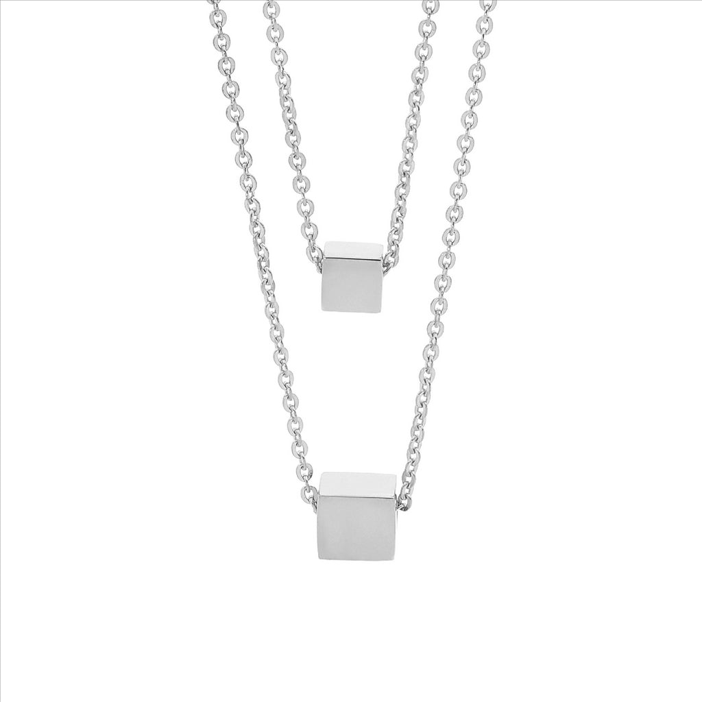 Stainless Steel 2 Cubes on dbl chain 44 & 55cm Necklace