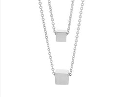 Stainless Steel 2 Cubes on dbl chain 44 & 55cm Necklace