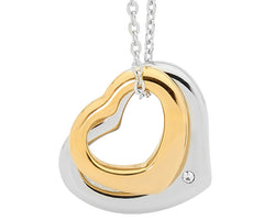Stainless Steel Double Heart Pendant w/ Steel & Gold IP Plating -
