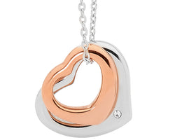 Stainless Steel Double Heart Pendant w/ Steel & Rose Gold IP Plating