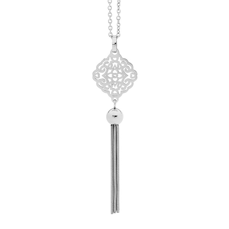 Stainless Steel Filigree Pendant W/ Drop Tassel