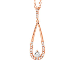 Sterling Silver Rose Gold Cz Long Drop Tear Pendant