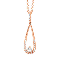 Sterling Silver Rose Gold Cz Long Drop Tear Pendant