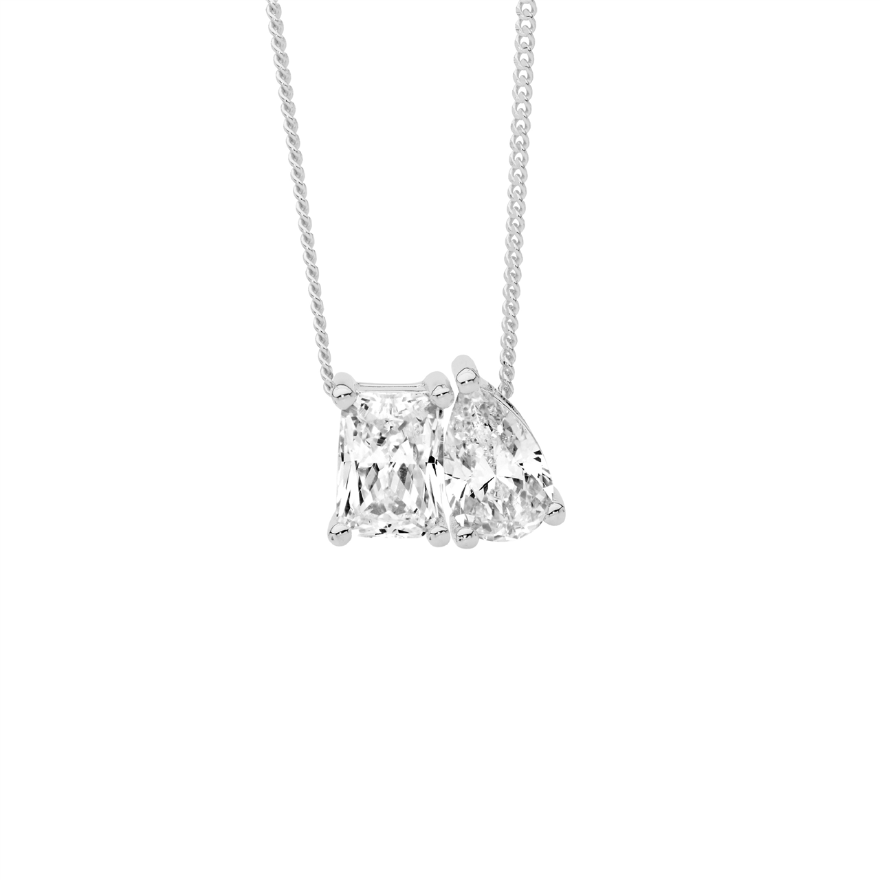 Sterling Silver Emerald & Pear Cut Cz Pendant