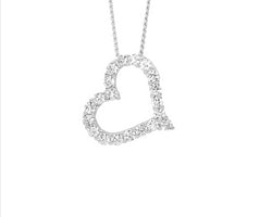 Sterling Silver Cz 13Mm Open Heart On Angle Pendant