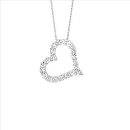 Sterling Silver Cz 13Mm Open Heart On Angle Pendant