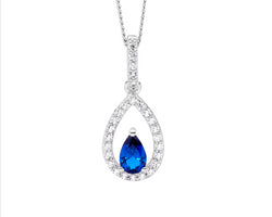 Sterling Silver Dk Blue Pear Cz Cntr Drop Pendant