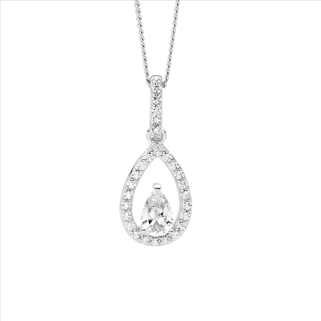 Sterling Silver Pear Cz Centre Drop Pendant