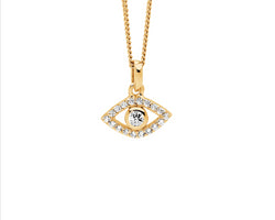 Ss Wh Cz Bezel Set Evil Eye Pendant W/Gold Plating