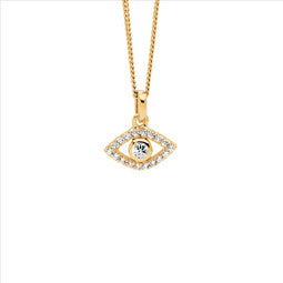 Ss Wh Cz Bezel Set Evil Eye Pendant W/Gold Plating