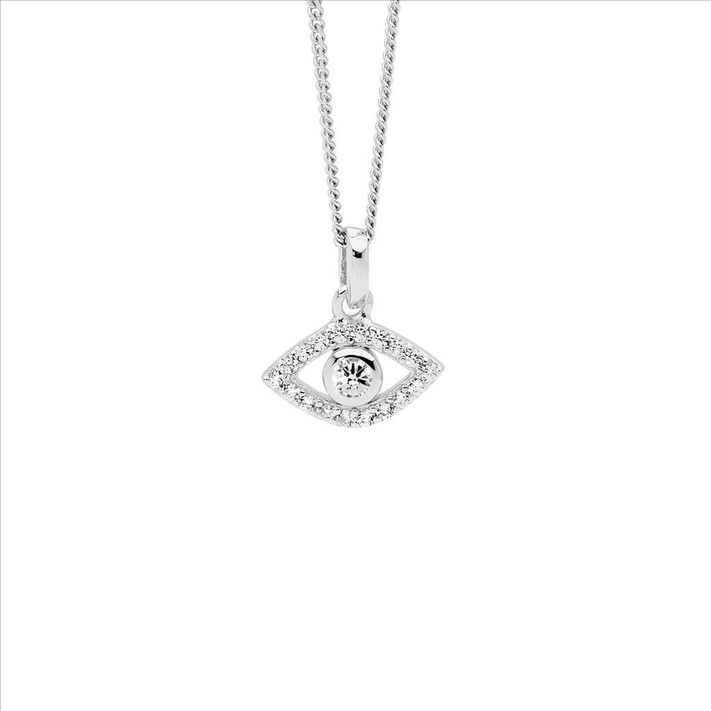 Ss Wh Cz Bezel Set Evil Eye Pendant