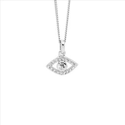 Ss Wh Cz Bezel Set Evil Eye Pendant