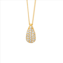 Ss Wh Cz Pave 12Mm Tear Drop Pendant W/Gold Plating