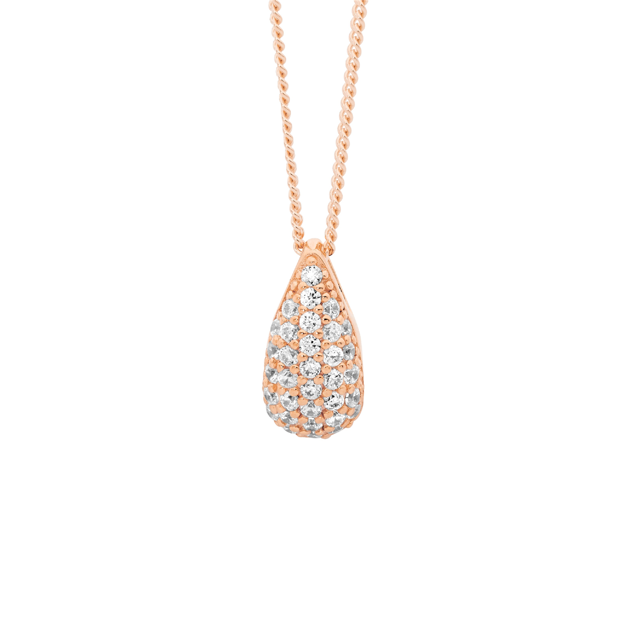 Ss Wh Cz Pave 12Mm Tear Drop Pendant W/Rose Gold Plating