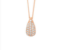 Ss Wh Cz Pave 12Mm Tear Drop Pendant W/Rose Gold Plating