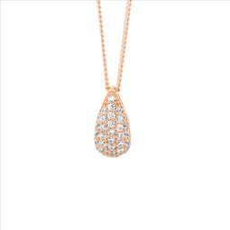 Ss Wh Cz Pave 12Mm Tear Drop Pendant W/Rose Gold Plating