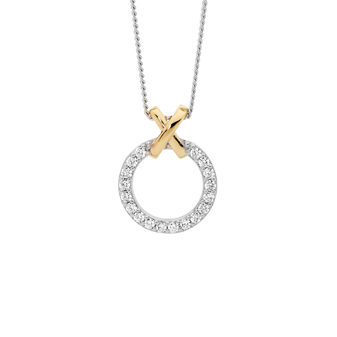 Ss Wh Cz 13Mm Circle W/Gold Plated X" Pendant