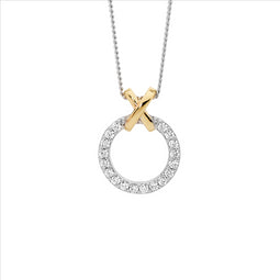 Ss Wh Cz 13Mm Circle W/Gold Plated X